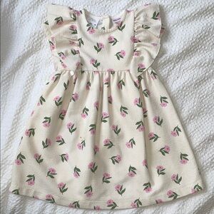 Zara Baby Ivory Dress with Pink Floral Pattern 2-3 (visible stain on front)